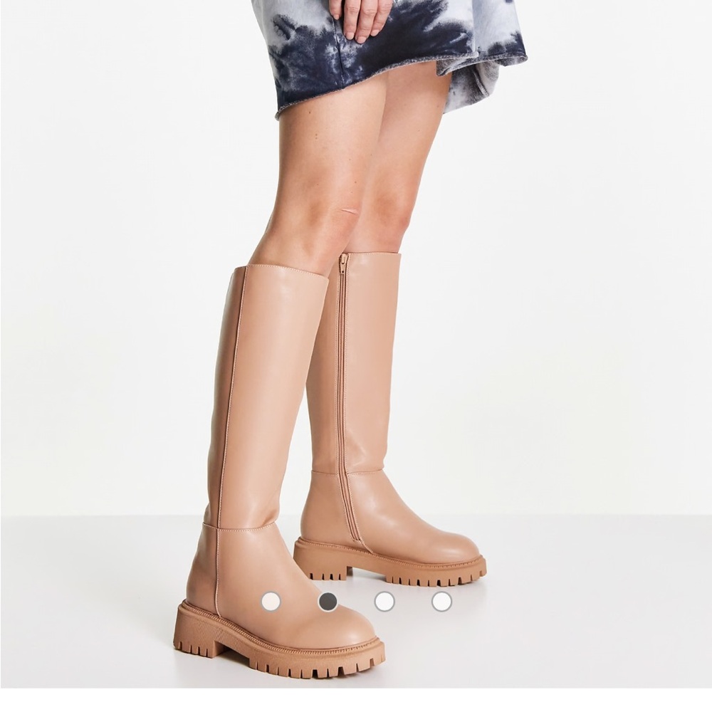 chunky pull on knee boots in beige